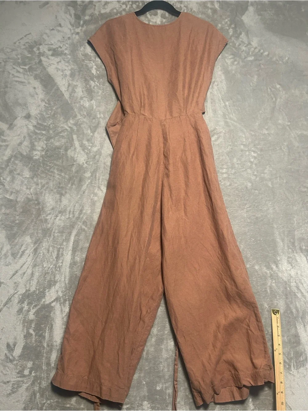 Wilfred Brax Jumpsuit Women’s 2 Linen Blend Tie Crossover Wrap Top Brown Pockets